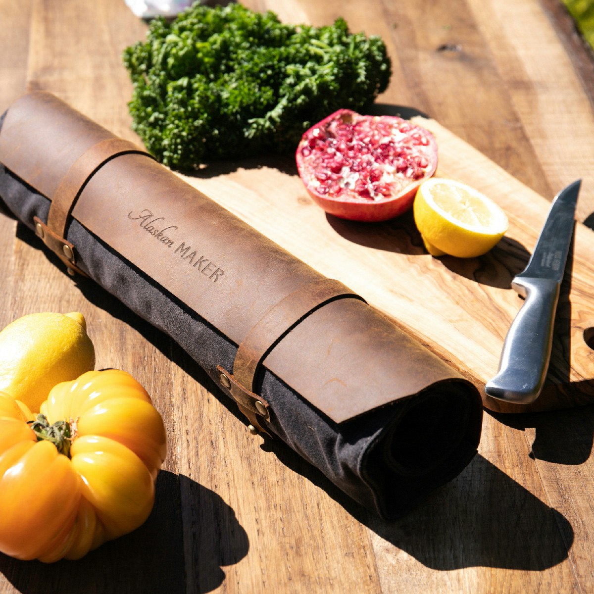 Alaskan Maker Knivrulle Canvas/Läder för 9 knivar Grå