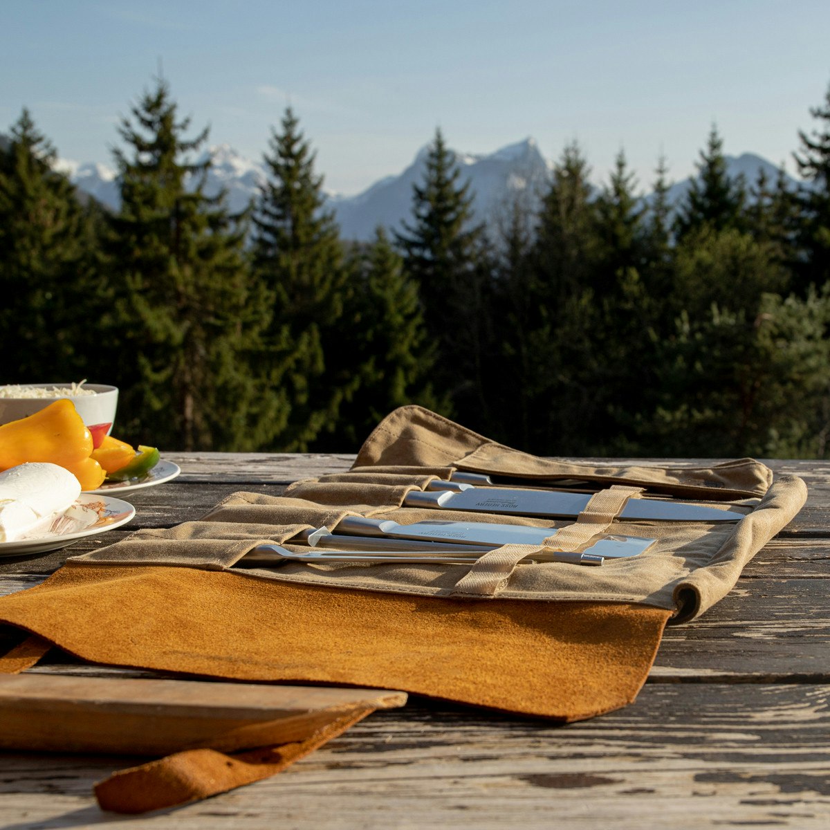 Alaskan Maker Knivrulle Canvas/Läder för 9 knivar Sand