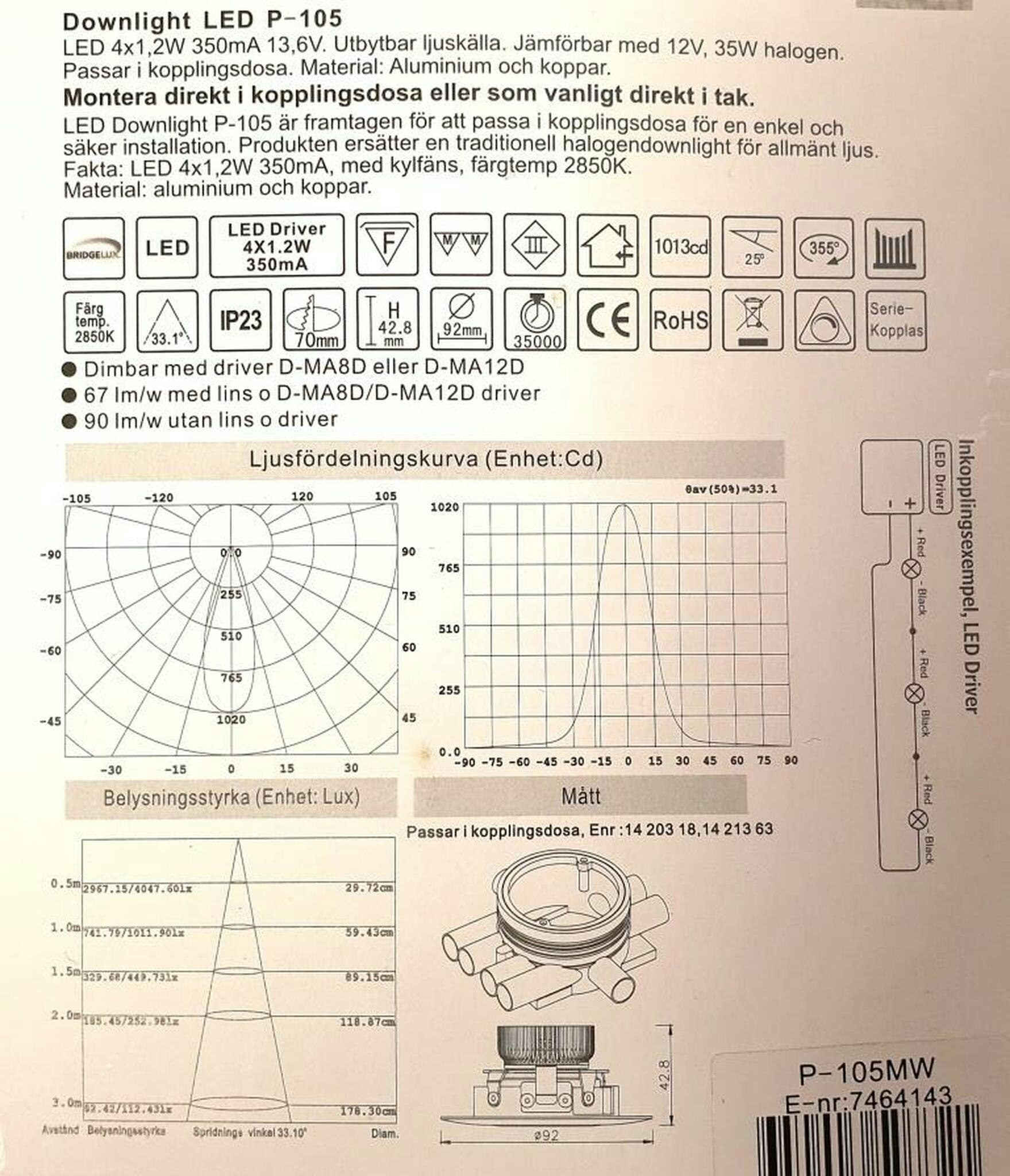 Downlight P-105 LED   35:-/st  Kustboden.se