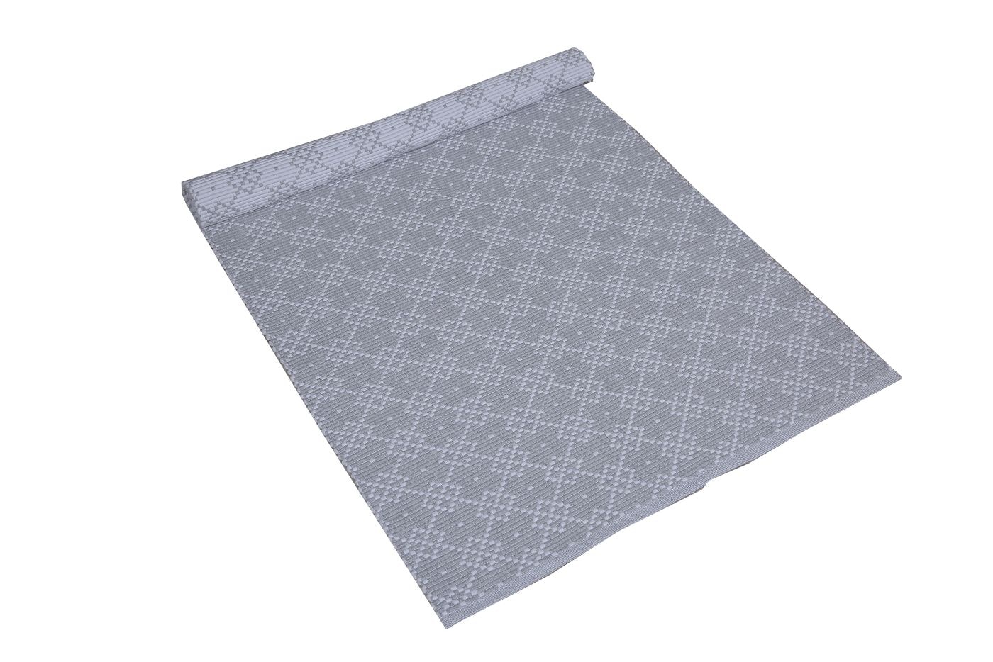 Nisse en ripsmatta i grått och vitt från Classic textiles av 99% återvunna textilier i mått 70 x 250 cm.
