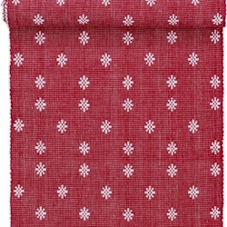 Mini star en röd ripslöpare med vita snöflingor i 100% bomull från Svanefors i mått 40 x 140 cm.