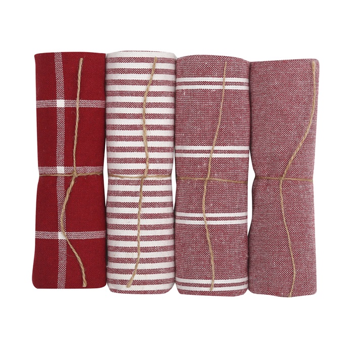 Kökshandduk från Classic textile i rött och vitt av återvunna textilier, 50 x70 cm.