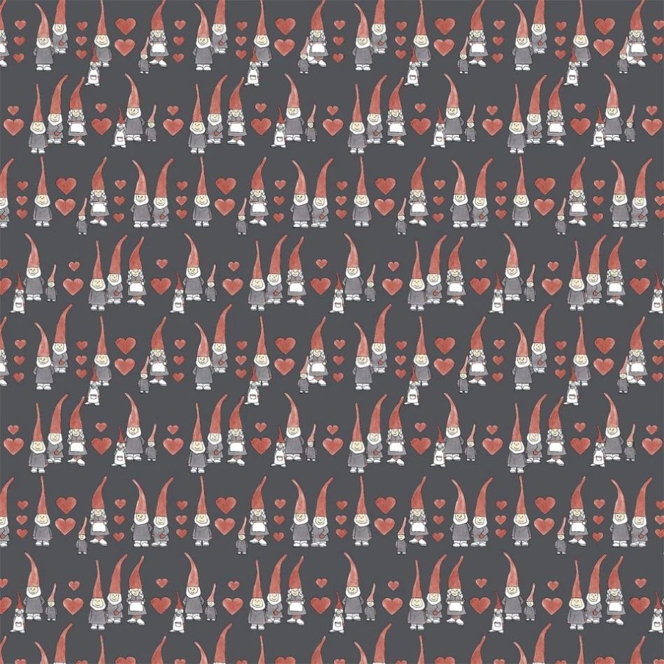 Tomtehjärta metervara mörkgrå jultextilvaxduk bredd 138 cm Redlunds textil