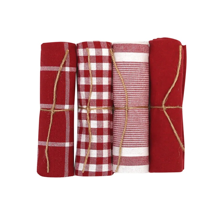 Kökshandduk Classic textile rödvitrandig återvunna textilier 50 x70 cm