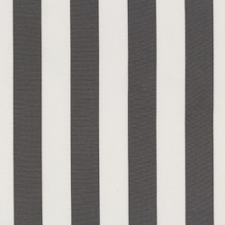 Blockrand en markisväv/uteväv med vita och mörkgrå ränder i bredd 130 cm i garnfärgad akryl, rändernas bredd 6 cm