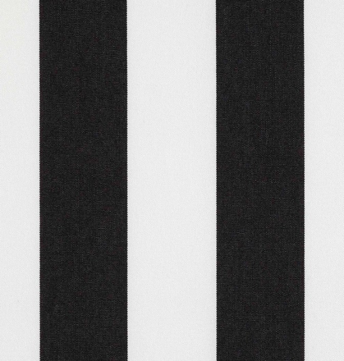 Blockrand en vit och svartrandig markisväv/uteväv i bredd 130 cm i garnfärgad akryl, rändernas bredd 6 cm