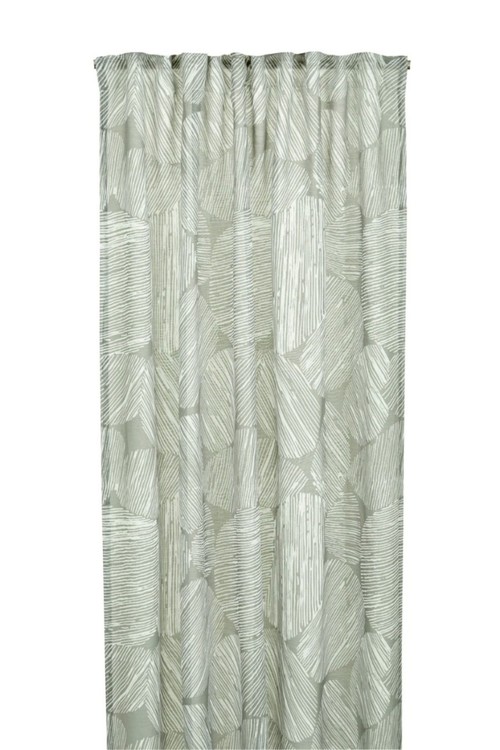 Storm ett gardinset i off-white med ett grått mönster och multiband från Boel & Jan, 2 x 140 x 240 cm.