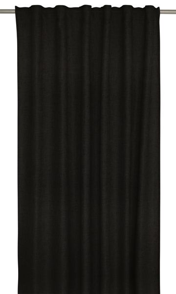 Marie ett svart gardinset i linnevävd polyester med multiband från Svanefors, mått 2 x 140 x 280 cm.