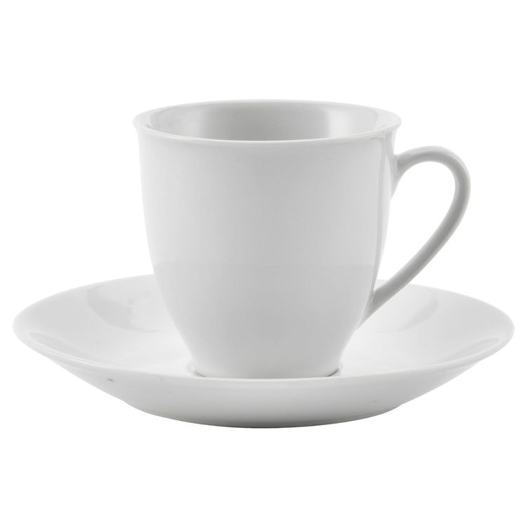 Epla en stilren kaffekopp med fat i vitt porslin. Färg: Vit.