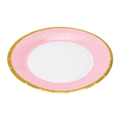 Popish ett set med 6 st pappersassietter från Modern house. Färg: Vit med en rosa och guldfärgad rand.