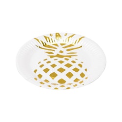 Popish Pinapple ett set med 6 st pappersassietter från Modern house. Färg: Vit med en guldfärgad ananas.