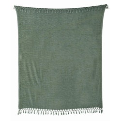 Chenny en underbar grön pläd i chenille med fransar från Svanefors i mått 130 x 150 cm.
