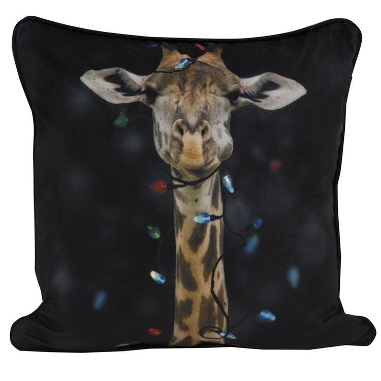 Giraff ett kuddfodral i sammet med LED belysning, art.nr 9652-47-009. Färg: Svart.