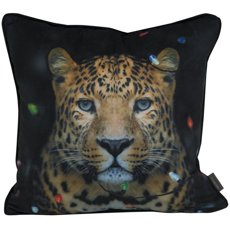 Leopard ett kuddfodral i sammet med LED belysning, art.nr 9651-47-009. Färg: Svart.