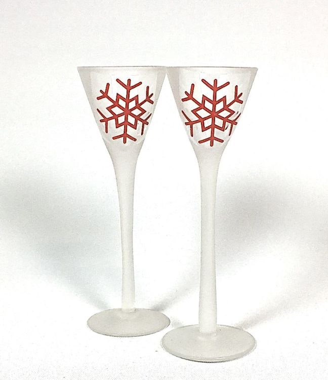 Snöflinga ett 2 pack med snapsglas. Färg: Frostat glas med en röd snöflinga.