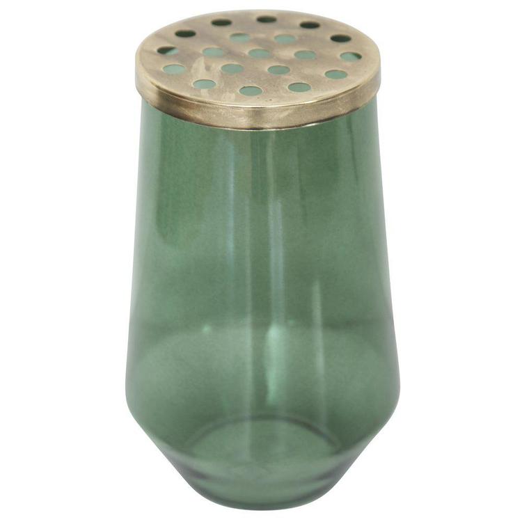 Bukett en underbar vas i grönt med ett lock i mässing. Färg: Grön med ett mässingsfärgat lock med hål i.