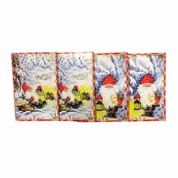 Julklappsetiketter 4 st med snöre som knyts fast på julklapparna. Mått: 4,5 x 6,0 cm vikta.