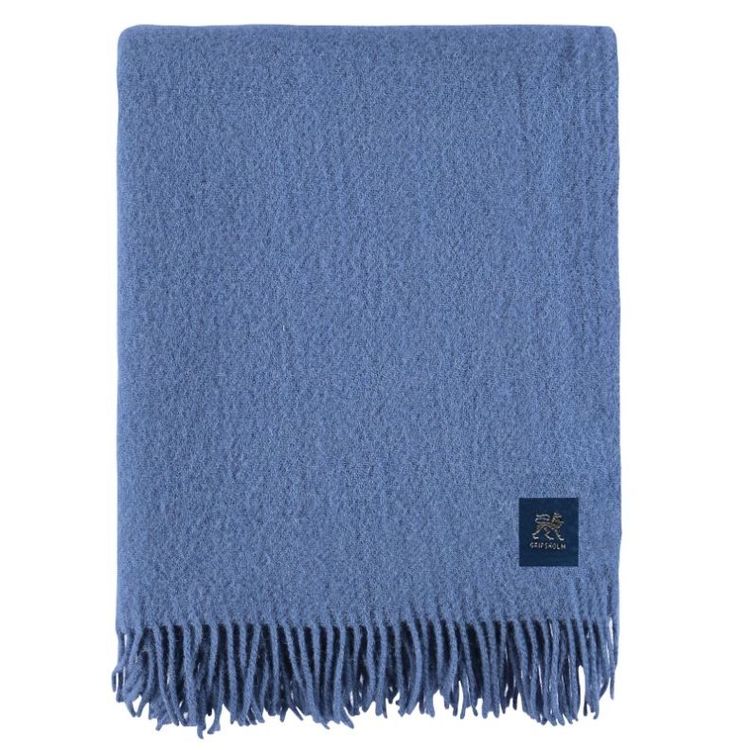 Olle en blå/dalablå pläd i 100% ull från Gripsholm i mått 130 x 170 cm.