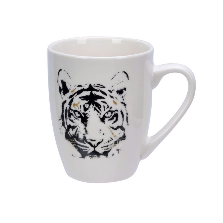 Wild animals tiger en vit och svart kaffe/te/chokladmugg från d'aventure, 350 ml.