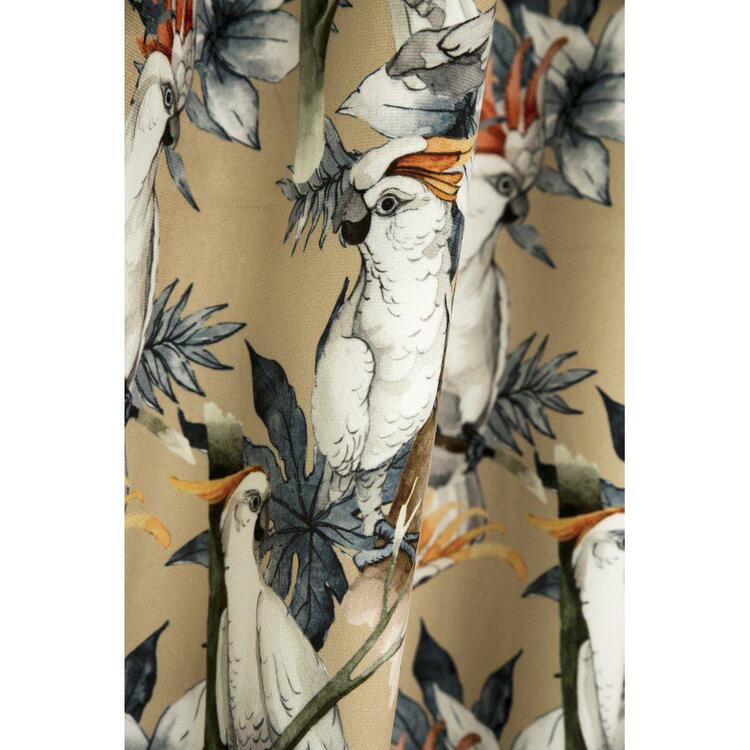 Kakau ett underbart gardinset i sammet med kakaduor i mönstret och multiband. Färg: Beige botten med vita kakaduor och grå och svarta färger.