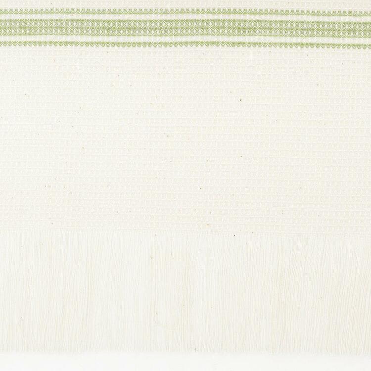 Eslöv en våfflad kökshanduk i off-white med en grön rand i 100% bomull med fransar från Svanefors, mått 50 x 70 cm.