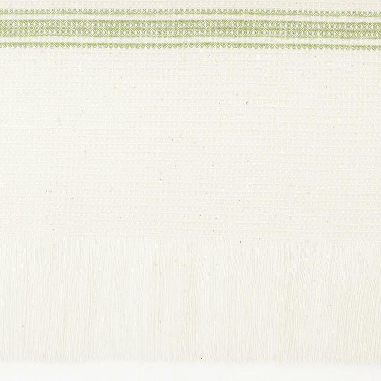Eslöv en våfflad kökshanduk i off-white med en grön rand i 100% bomull med fransar från Svanefors, mått 50 x 70 cm.