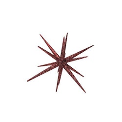 Sputnik en röd stjärnformad dekoration med glitter från Svanefors.