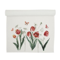 Tulipi en bordlöpare med ett vackert digitaltryckt tulpanmönster. Färg: Off-white med röda tulpaner.