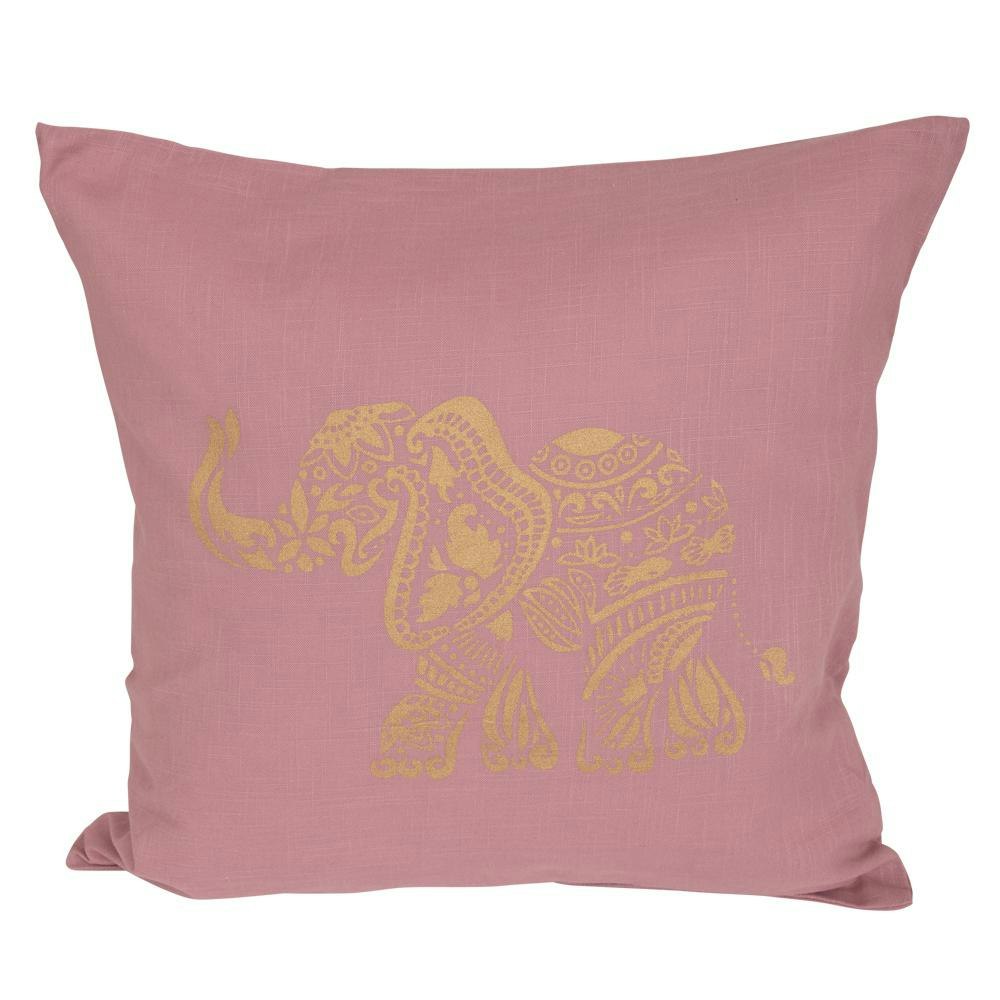 Ganesha ett rosa kuddfodral med guldtryck i bomull från Boel & Jan, mått 45  x45 cm. - Roomoutlet.se - Textilier och inredning i Karlstad