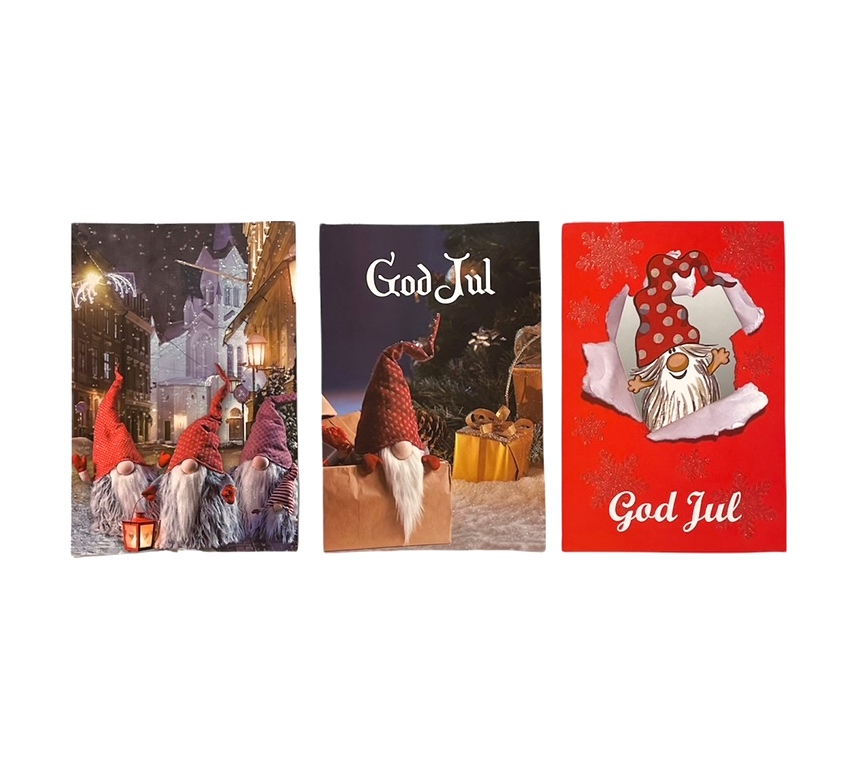 Julkort 6 st med kuvert i tre olika designer. Färg: Julmotiv.