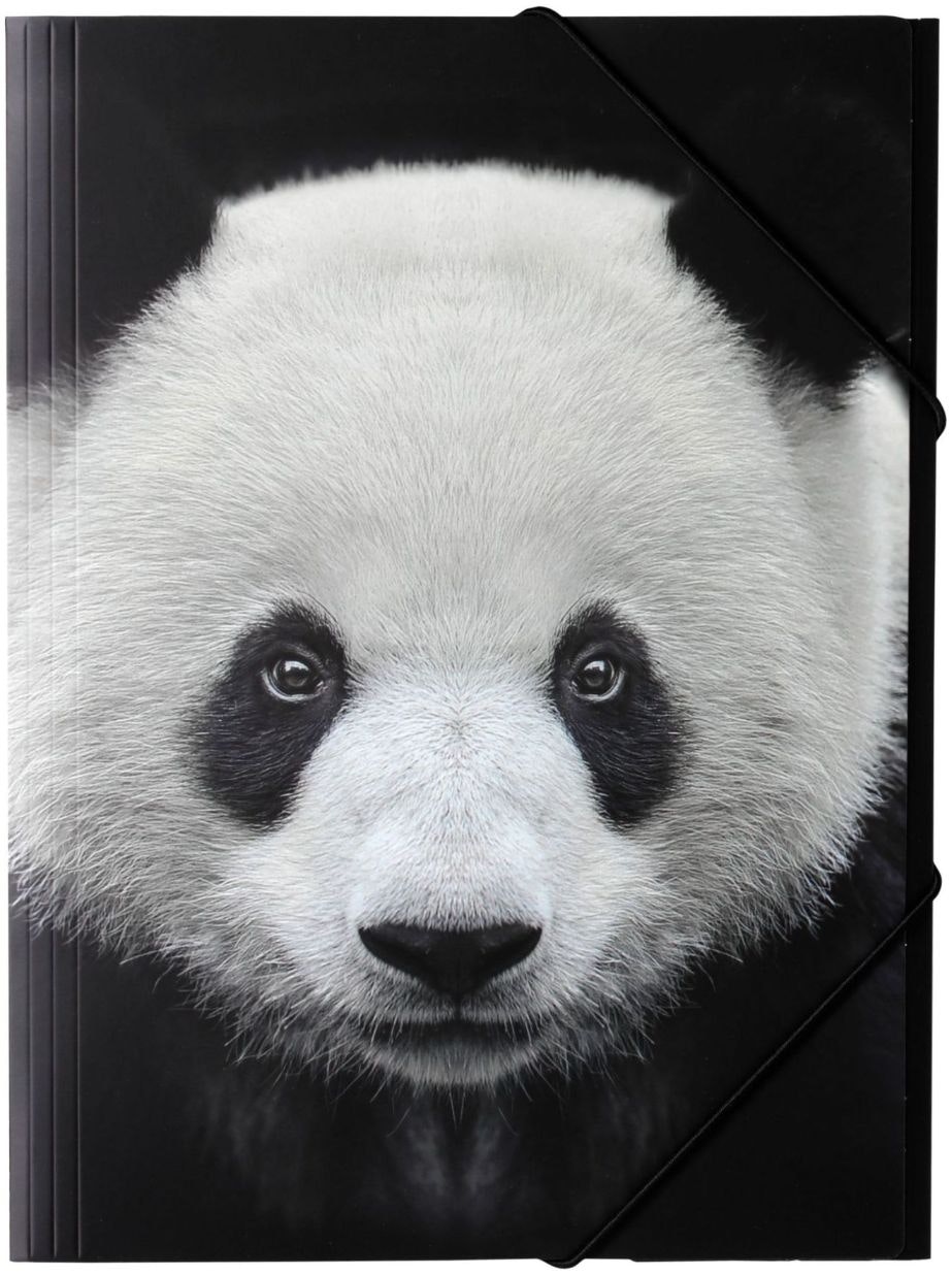 Panda en gummibandsmapp i A4 storlek med en panda i svart och vitt, från Hedlundgruppen, mappen är FSC godkänd.