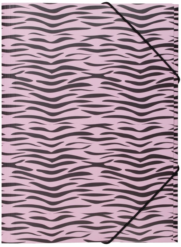 Zebra en gummibandsmapp i ett rosa och svart zebramönster i A4 storlek från Hedlundgruppen, mappen är FSC godkänd.