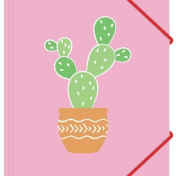 Kaktus en rosa gummibandsmapp med en grön kaktus i A4 storlek från Hedlundgruppen, FSC godkänd.