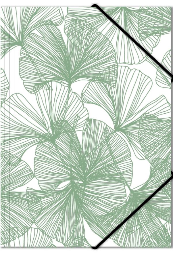 Botanica en vit och grön gummibandsmapp i A4 storlek från Hedlundgruppen, FSC godkänd.