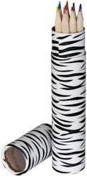 Färgpennor 12 st i olika färger i en zebramönstrad papptub från Hedlundgruppen.