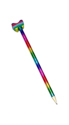 Fjäril en blyertspenna med ett regnbågsmönster och med en suddtopp i form av en fjäril från Hedlundgruppen, längd 19 cm.