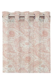 Andria ett tunt vitt gardinset i med ett rosa mönster med öljetter från Redlunds textil, mått 2 x 140 x 240 cm.