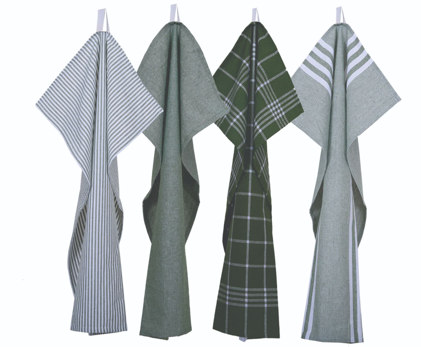 Kökshandduk från Classic textile i återvunna textilier. Färg: Grön och vitrandig.