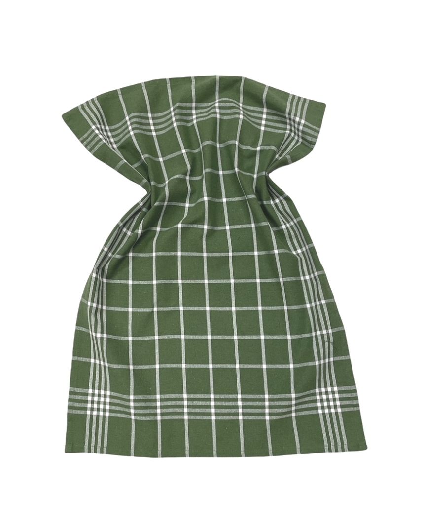Kökshandduk från Classic textile i återvunna textilier. Färg: Grön och vitrutig.