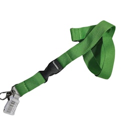 Nyckelband med karbinhake. Färg: Grön.