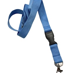 Nyckelband med karbinhake. Färg: Blå.