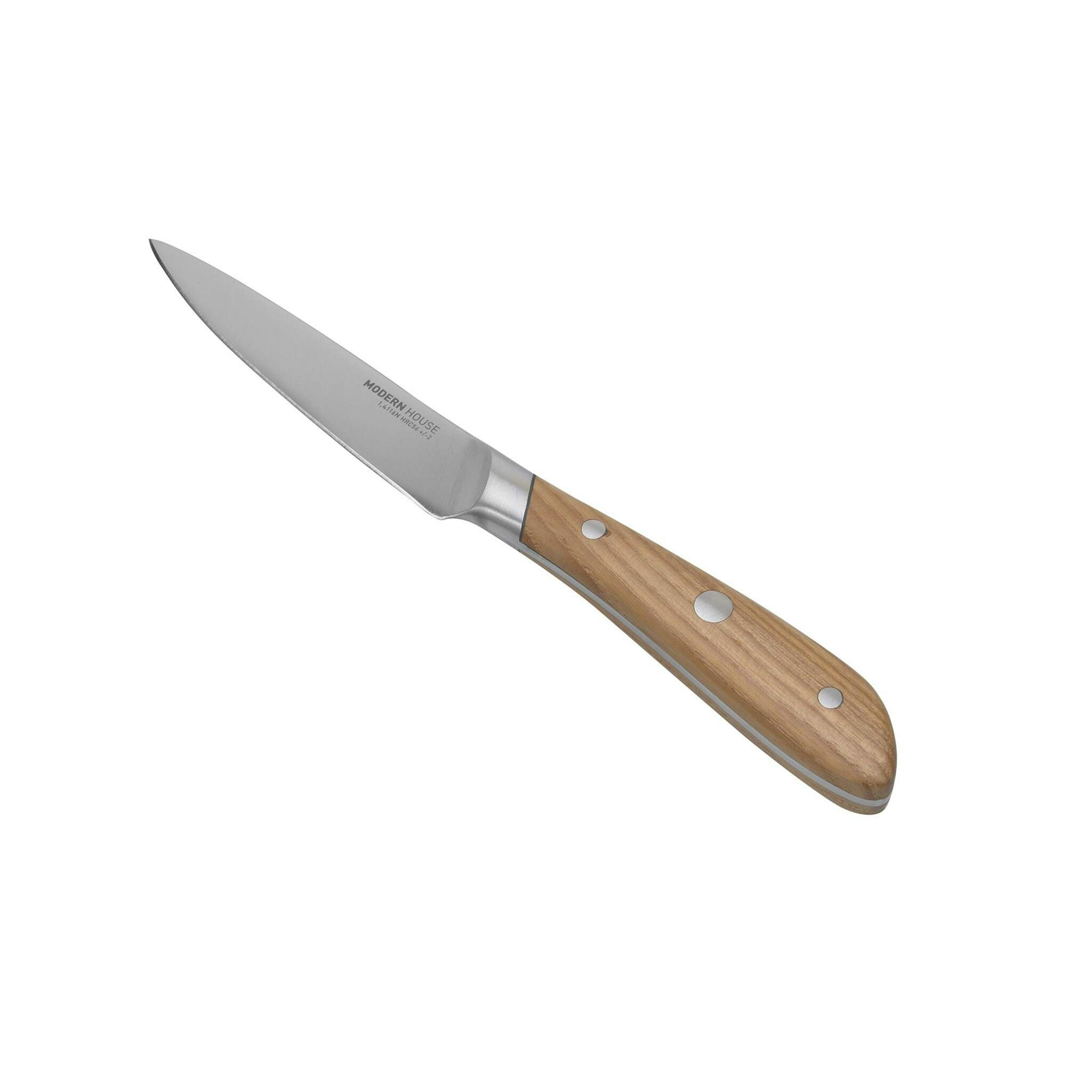 North en grönsakskniv/skalkniv från Modern House i stål med ett handtag i ask.