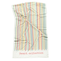 Summer stripe en snabbtorkande strandhandduk i vitt, grönt, gult, grått, blått och rött från Noble house, mått 90 x 180 cm.