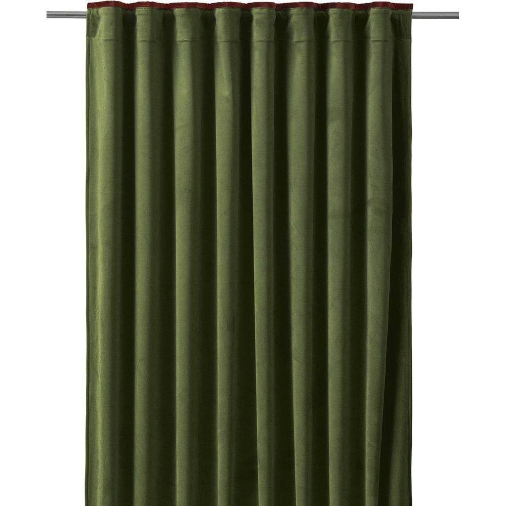 Enya ett grönt gardinset i sammet med en rostfärgad bård multiband från Svanefors.