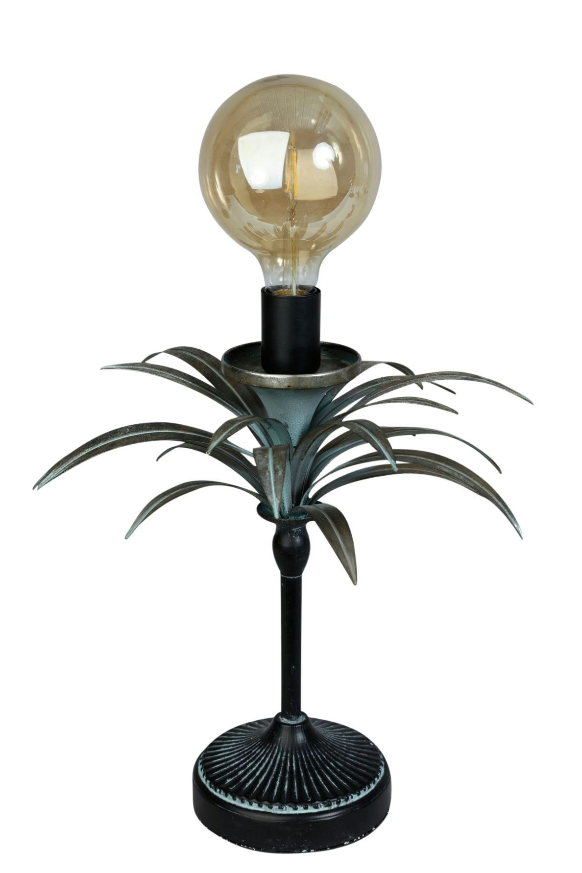 Palm en bordslapa/lampfot med en svart fot och antikbehandlade blad med E27 fattning från Stjernsund kollektion, höjd 40 cm.