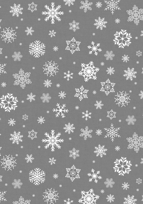 Snöflingor en grå vaxduk med vita snöflingor i bredd 140 cm från Franzens textil.