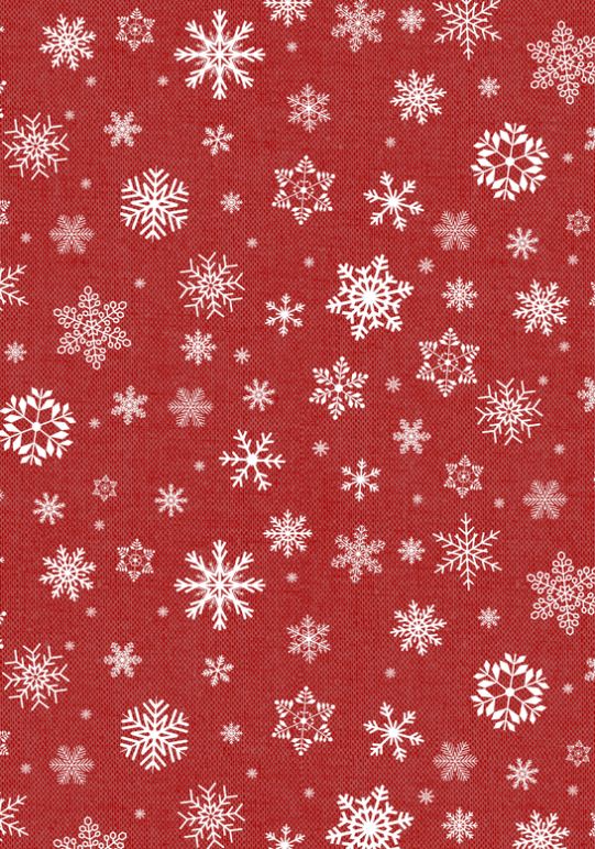 Snöflingor en röd vaxduk med vita snöflingor i bredd 140 cm från Franzens textil.