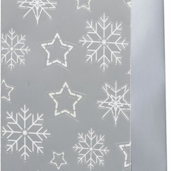 Snöflingor en presentpåse/vinpåse i silver med vita snöflingor och sidenband till handtag från Festive, mått H 36, B 13, botten 12,5 x 8,5 cm