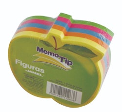 Notisblock Memo Tip Äpple 250 självhäftande kom ihåg lappar i färgerna gult, orange, blått, rosa och grönt, mått 7 x 7 cm.