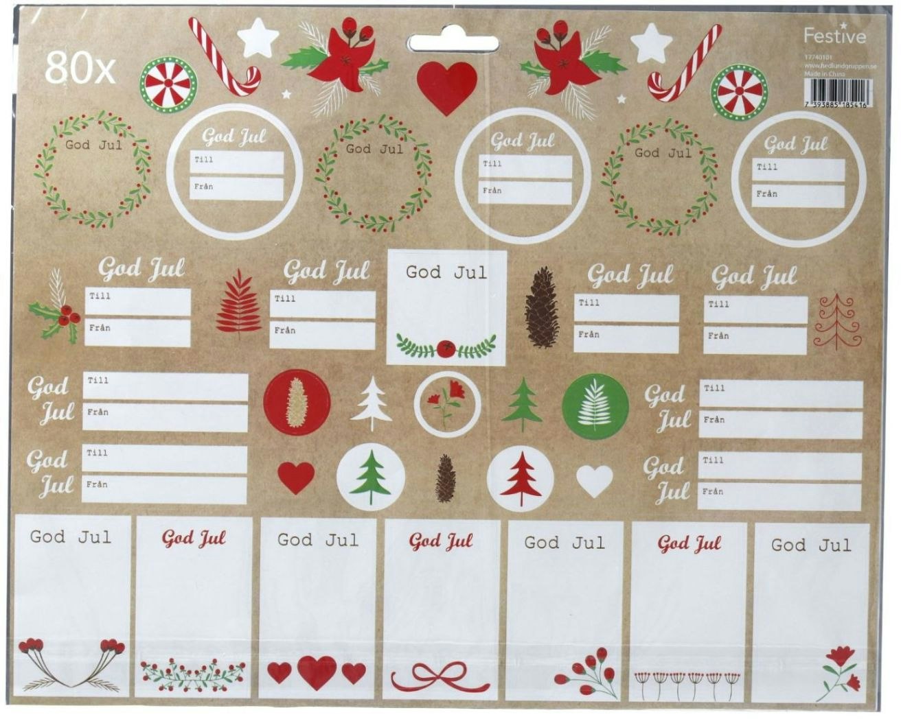 Julklappsadresser/julettiketter och julstickers 44 st självhäftande julklappsadresser och 38 självhäftande stickers som klistras direkt på julklapparna.